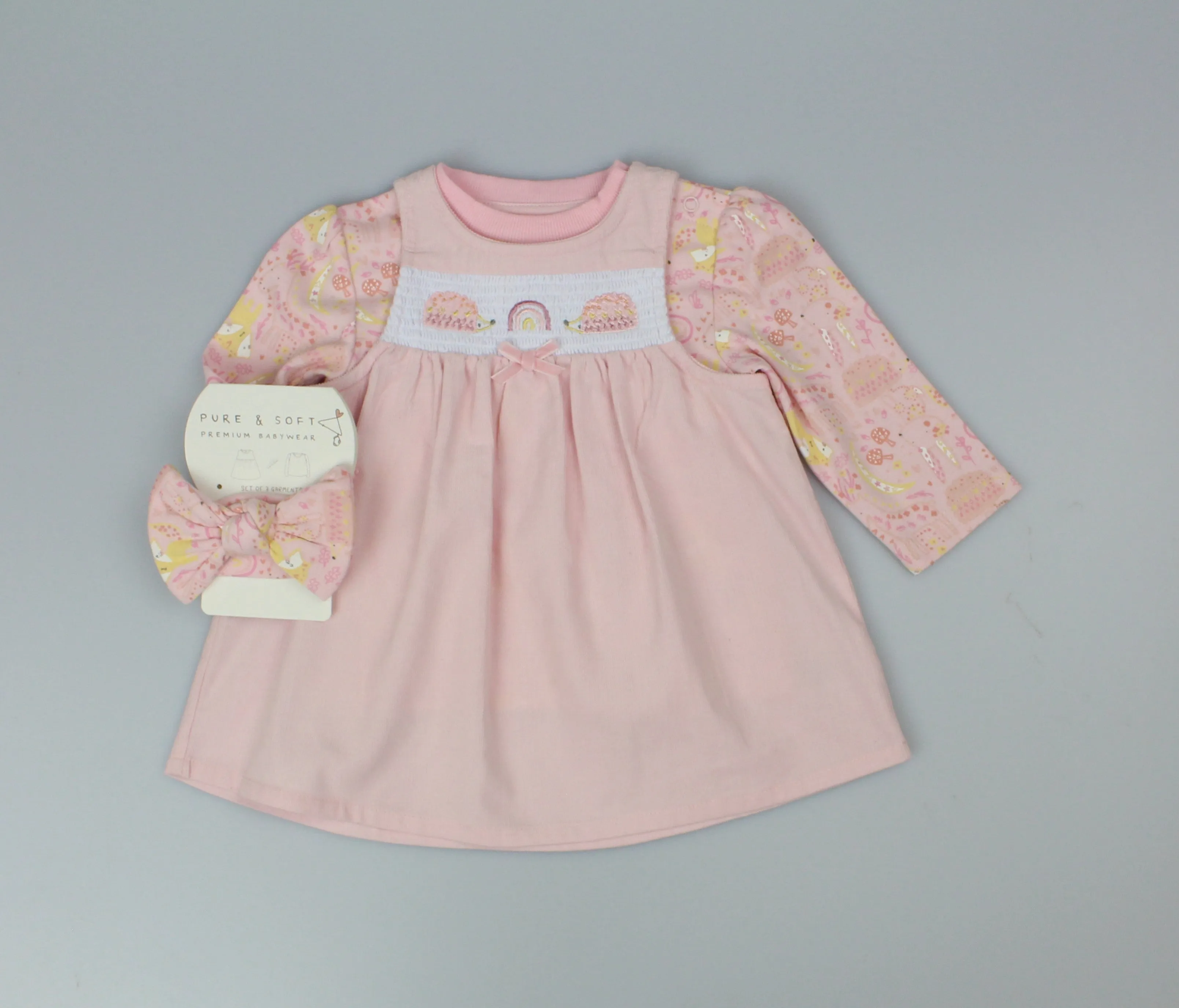 3pc Cord Pinafore Dress Set - HedgeHog (0-9m) (PK6) H13546