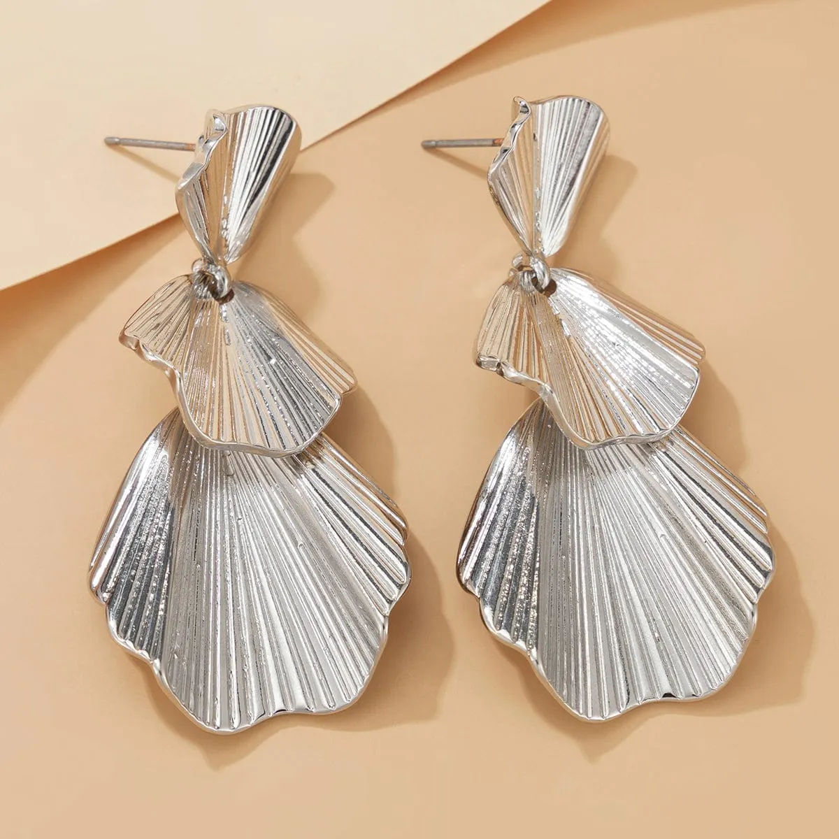 Abstract Chunky Lotus Leaf Dangle Earrings