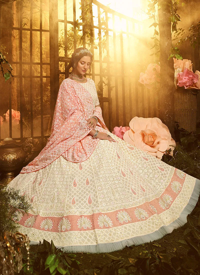 Creme And Pink Wedding Lehenga Choli