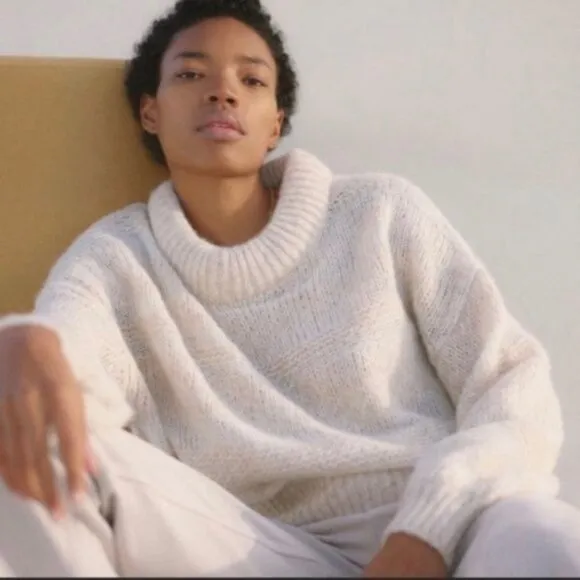 Everlane The Puff Sweater Alpaca Merino Wool Pima Cotton Cream Tan Size XS