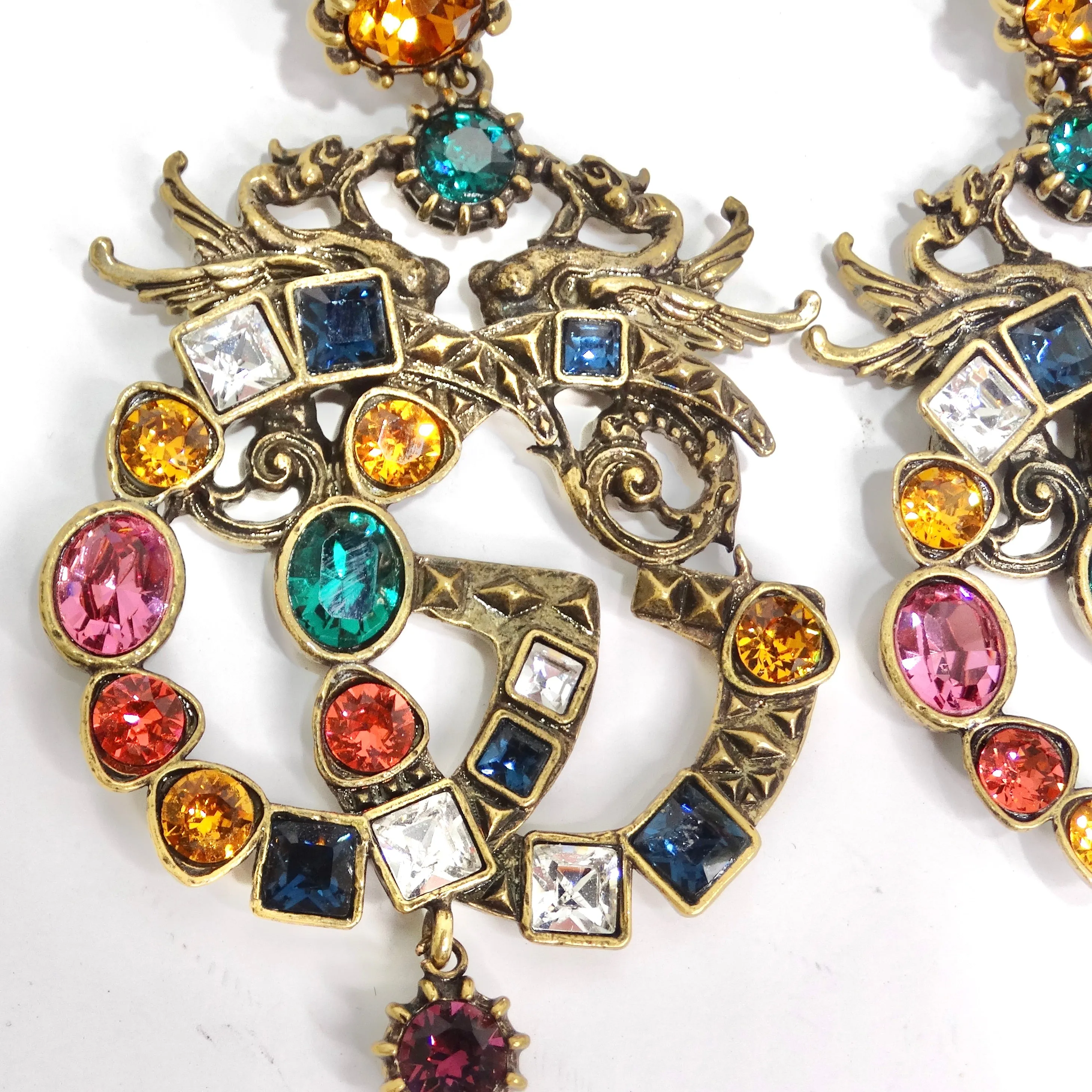 Gucci Multicolor Crystal Faux Pearl Logo Necklace & Earrings Set