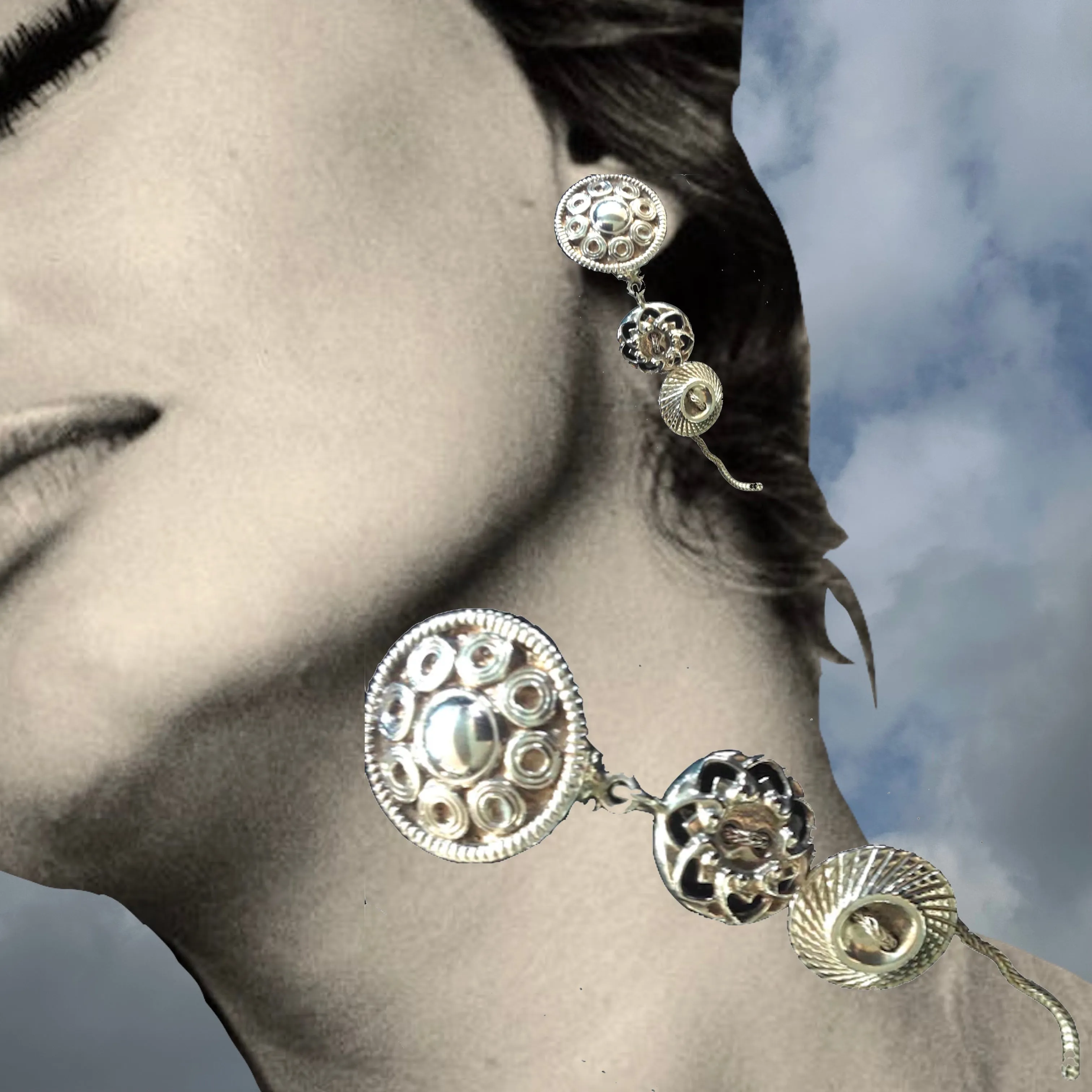 Hanging By a Thread Triple Button Earring
