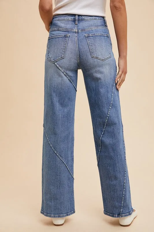 Hazel Blues® |  Annie Wear Decorative Seams Wide Leg Jeans