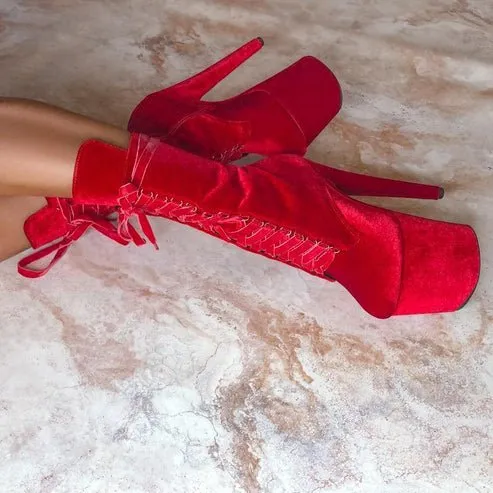 Hella Heels: BabyDoll Bad Blood Red Velvet 8" - INSTORE