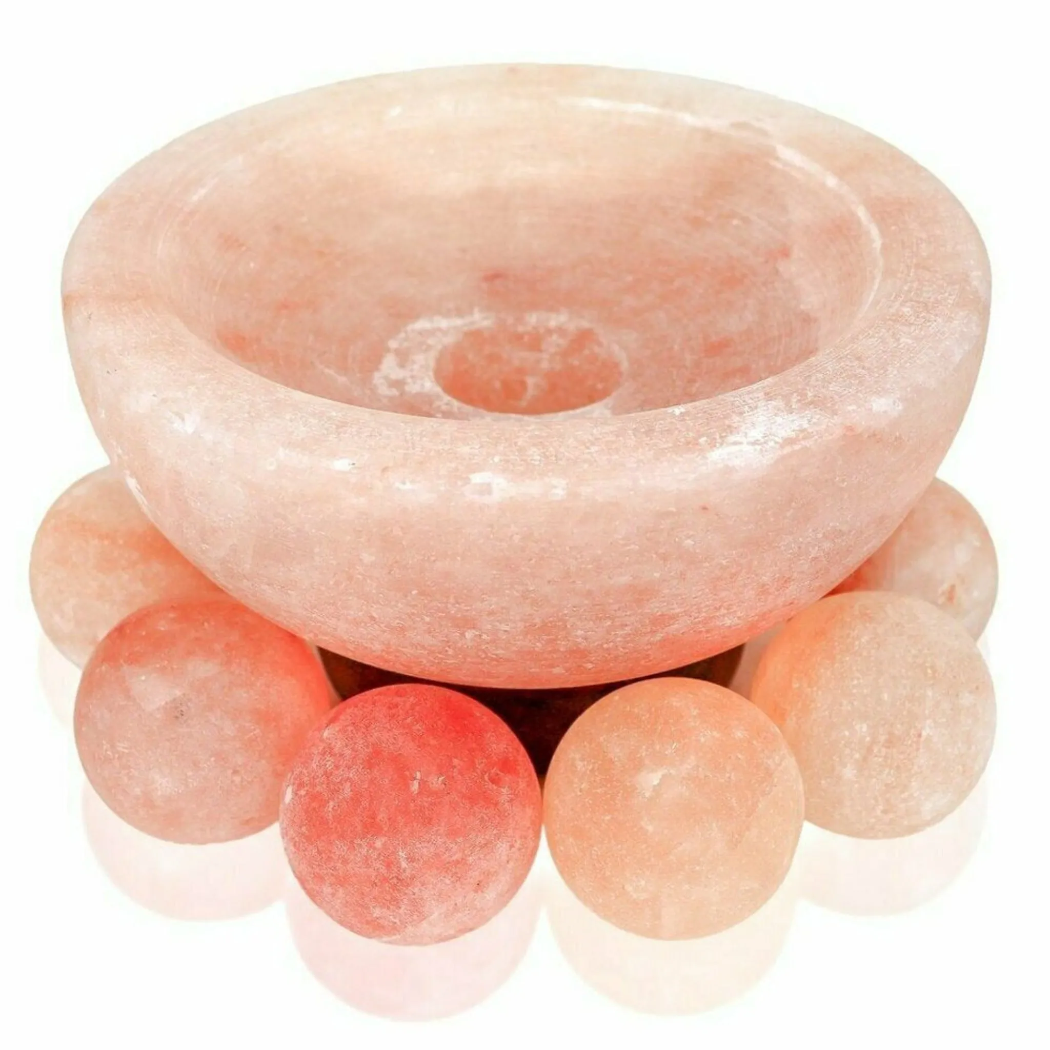 Himalayan Salt Warming Bowl with 6 Round Massage Stones