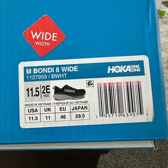 Hoka Bondi 8 Men’s Sneakers - Size 11.5 2E (Extra Wide) Pre-Loved - Black/White