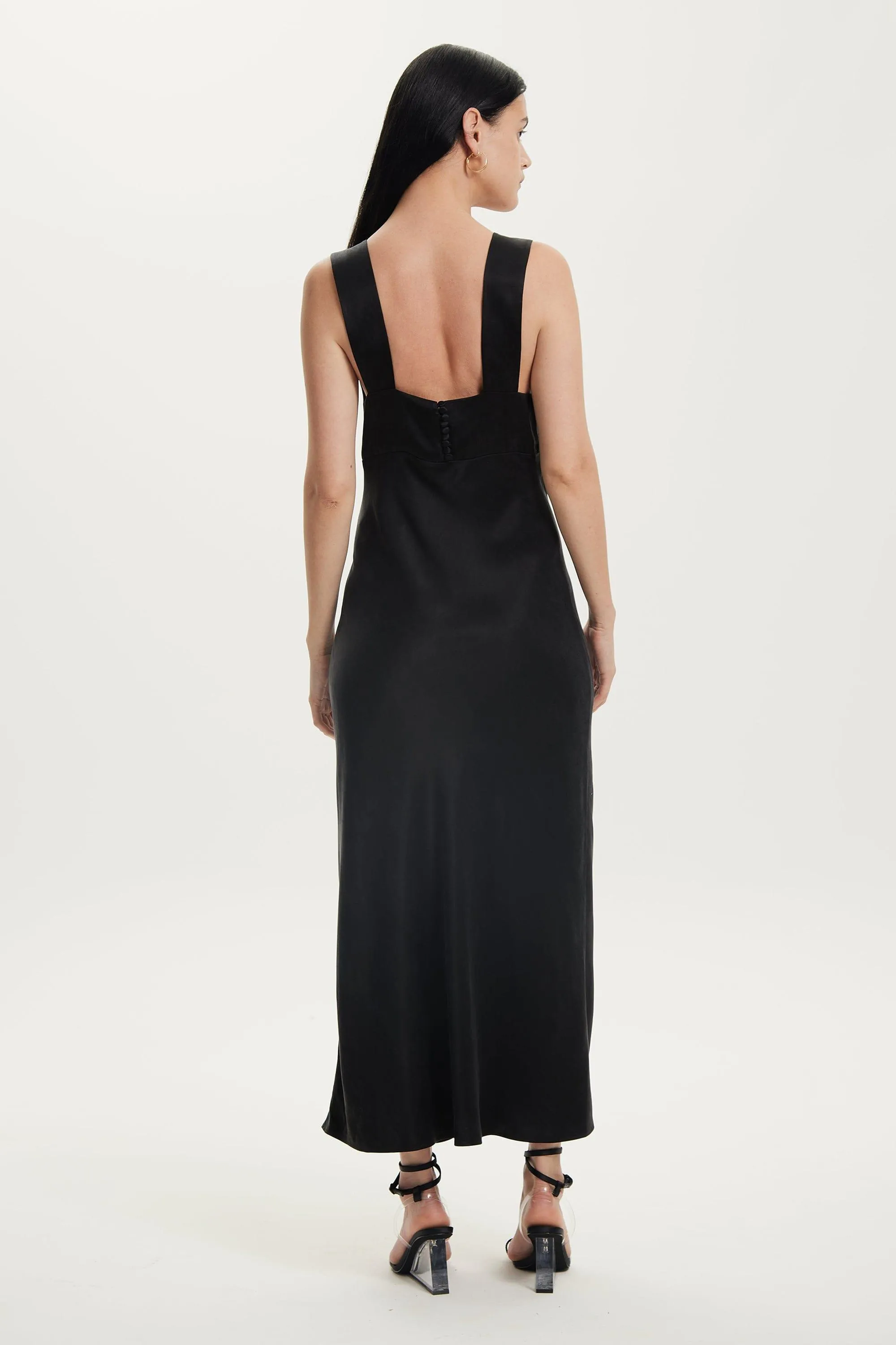 MAGNETIC CAMISOLE BIAS SLIP DRESS | BLACK
