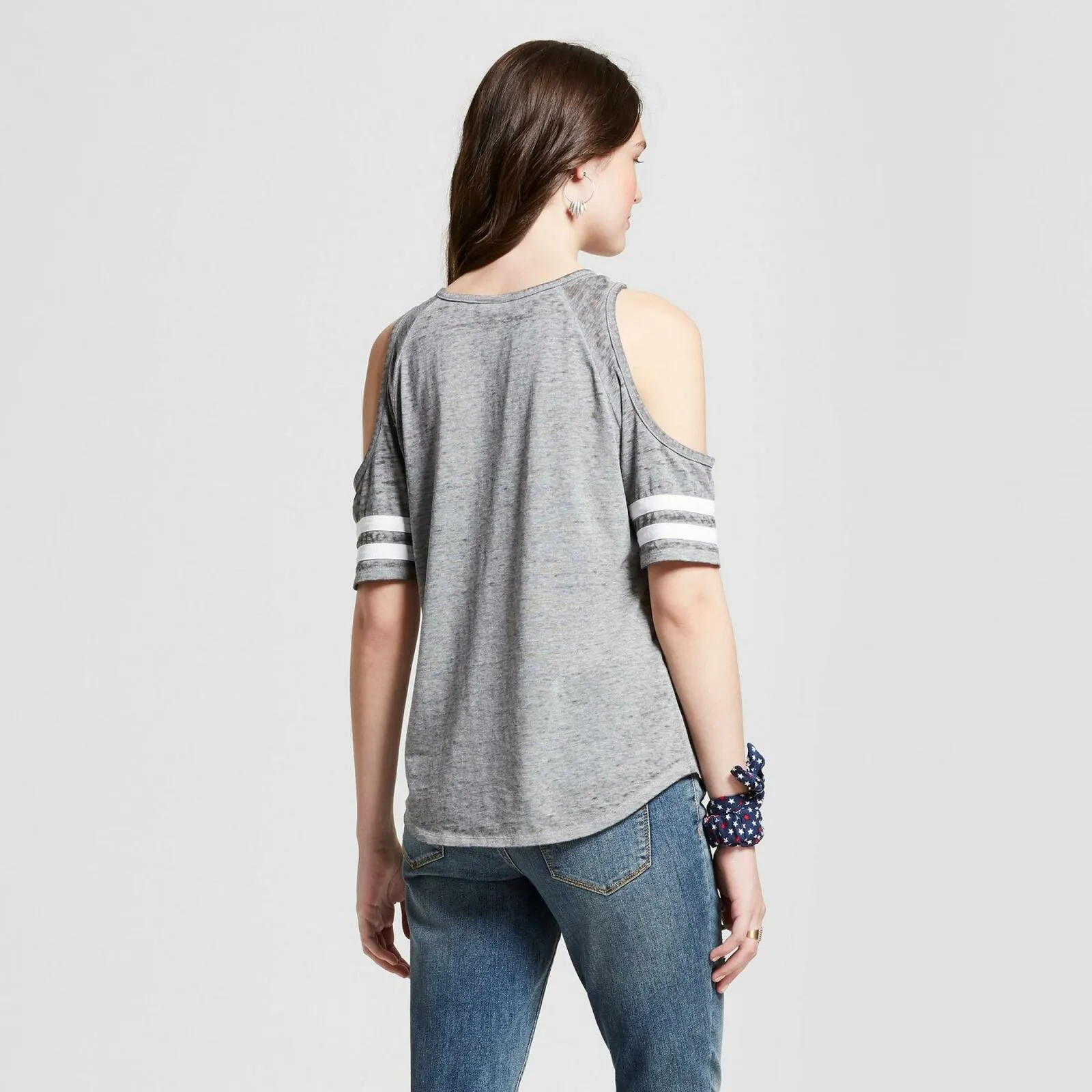 Modern Lux Women's Short Sleeve USA All Day Cold Shoulder Graphic T-Shirt