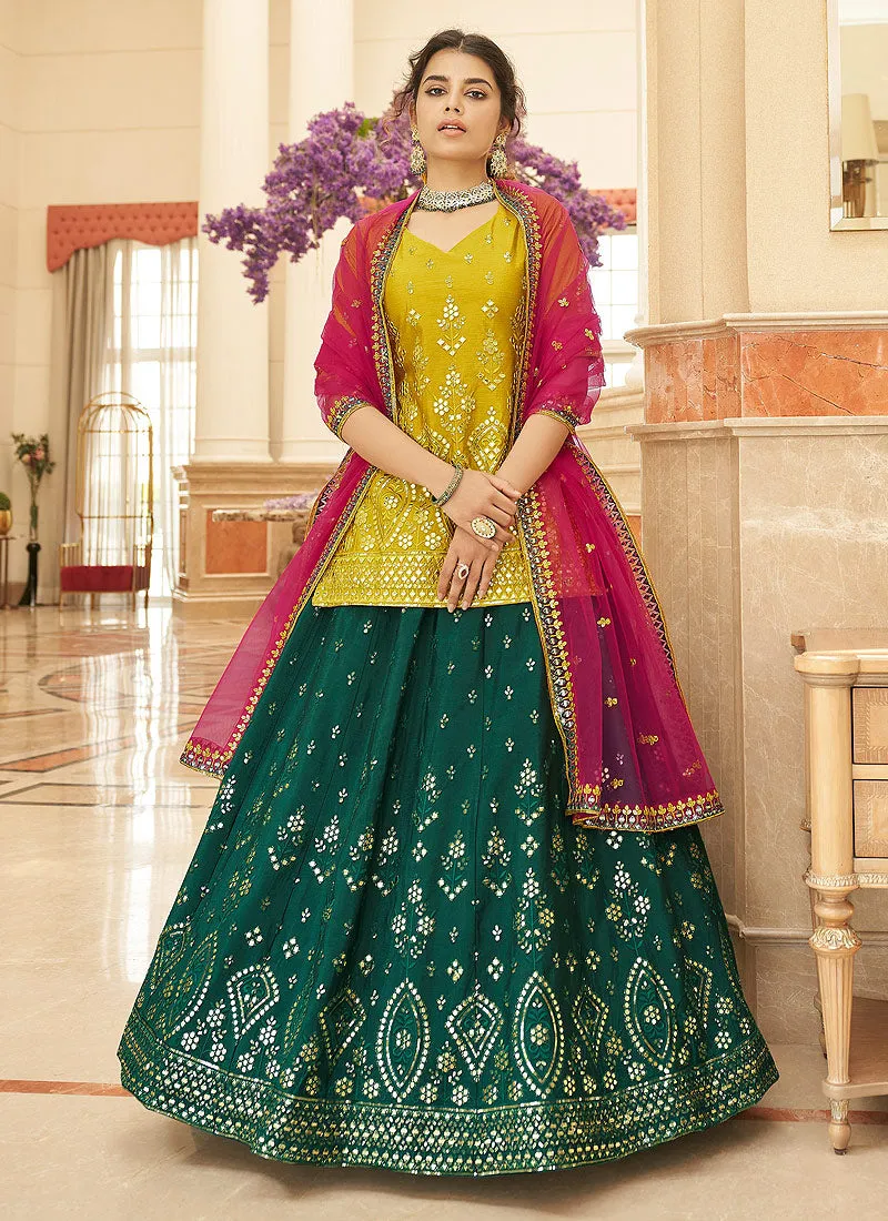 Multi Coloured Embroidered Lehenga Kurti