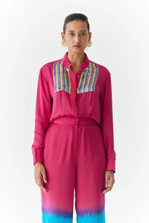 New Season Summer to Fall 2024-Co-ord Dip Dye Shirt Trousers Vegan Silk Blue to Pink Ombre-Studio Rigu-Fashion Edit Amazonico
