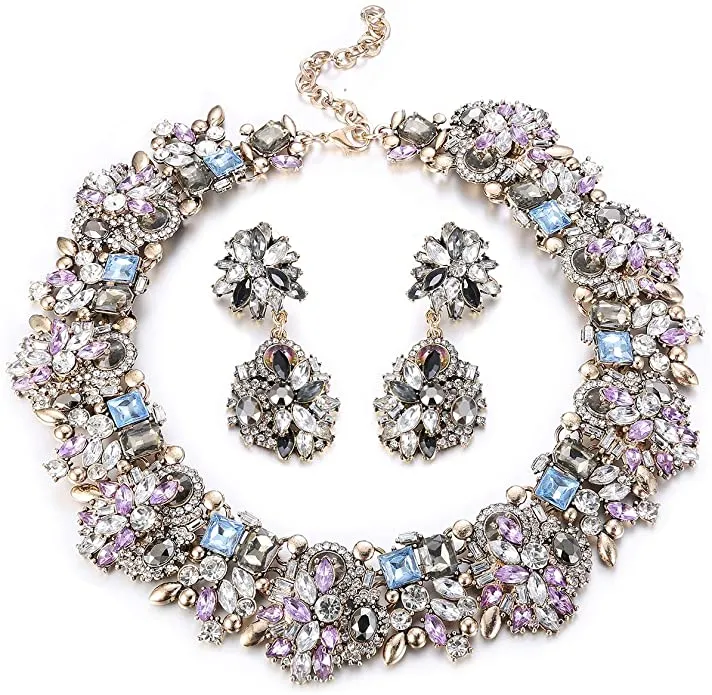 New Udalyn Statement Necklace for Women Earrings and Necklace Set Rhinestone Vintage Fashion Costume Jewelry