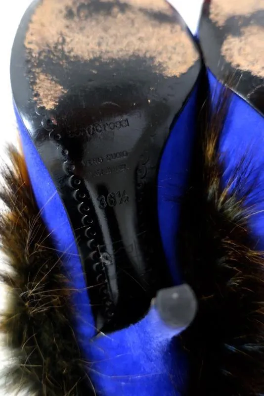 Sergio Rossi Fur & Suede Ankle Boots Blue/Brown Size 36.5