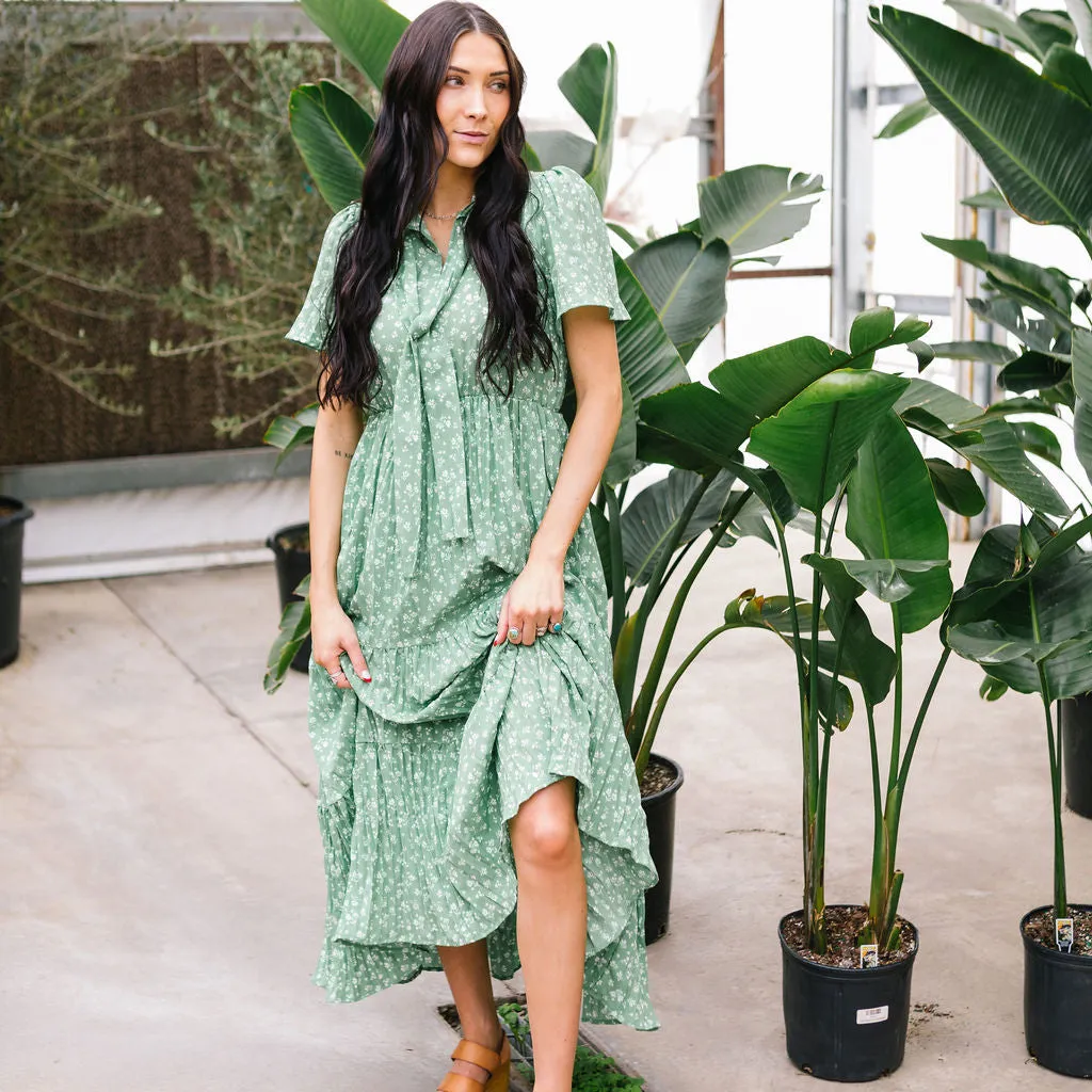 Take Me To Church Tiered Maxi Dress // Green Floral