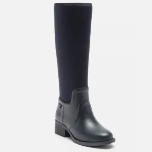 Tory Burch April Tall Rain boot rubber neoprene 9 navy logo pull heel waterproof