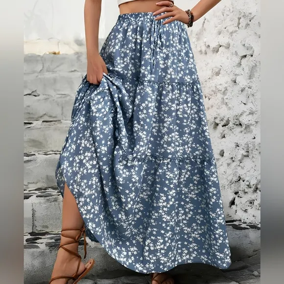 Wildflower Layers Maxi Skirt - Blue