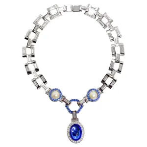 Yves Saint Laurent 1990s Faux Sapphire Pearl Necklace